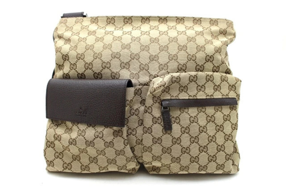 Gucci GG Canvas Calfskin Shoulder Bag Beige Cream